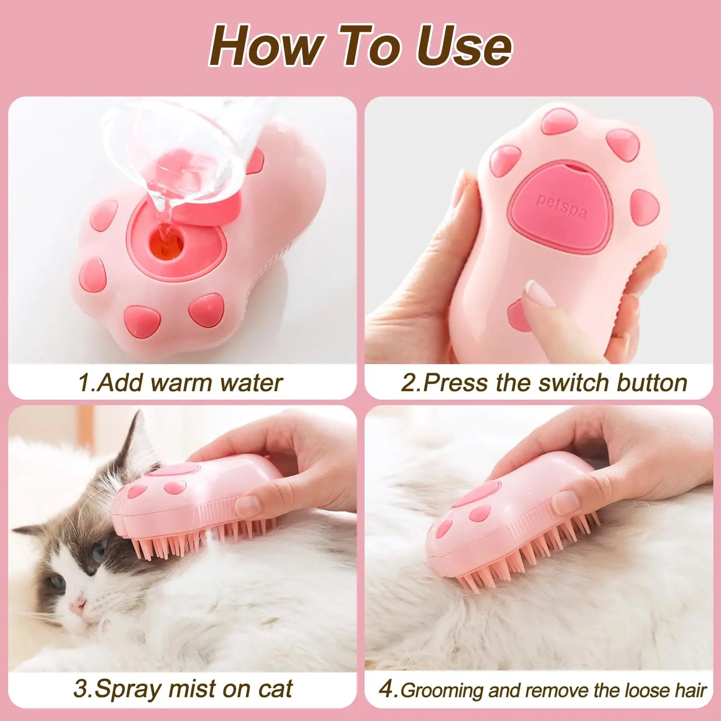 3-in-1 Electric Pet Grooming Brush with Steam and Massage