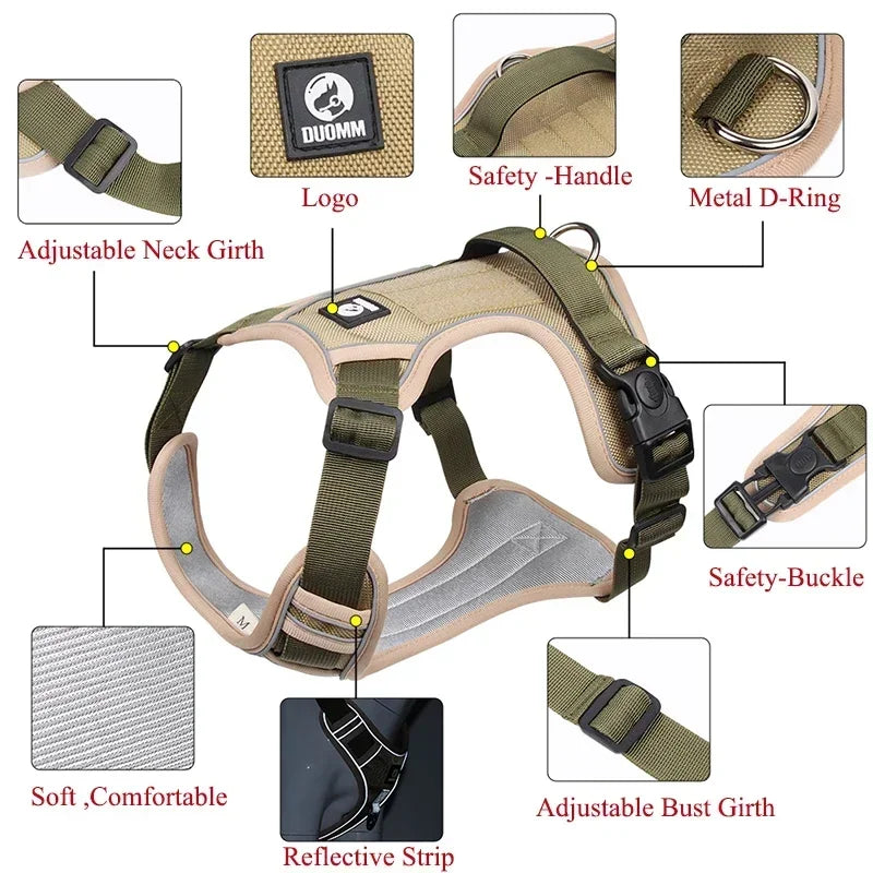 Adjustable Reflective Dog Harness Vest - Safety Training & Walking Gear for Small to Large Dogs