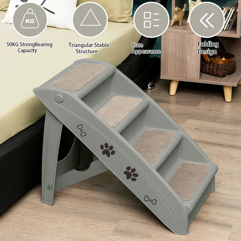 Foldable 4-Step Pet Stairs – Non-Slip Indoor Climbing Ladder for Cats & Dogs, Grey (38cm x 61cm x 47.5cm)