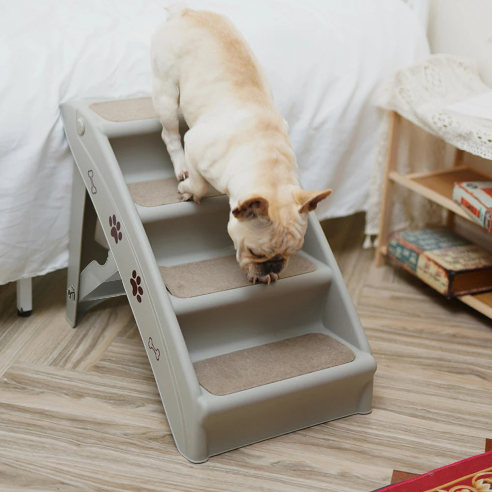 Foldable 4-Step Pet Stairs – Non-Slip Indoor Climbing Ladder for Cats & Dogs, Grey (38cm x 61cm x 47.5cm)