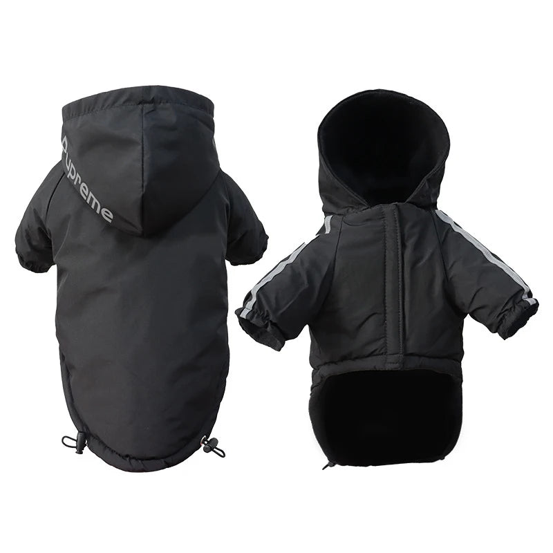 Waterproof Dog Winter Coat with Hood – Warm Cotton Jacket for Small Dogs & Cats, Reflective Pet Clothes for Cold Weather