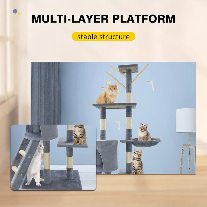 Elegant 140cm Multi-Level Cat Tree Tower – Sturdy Cat Climbing Frame with Sisal Scratching Posts, Cozy Cat Nest & Activity Center for Kittens & Cats