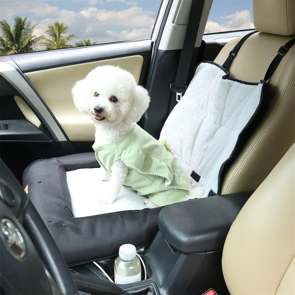Portable Dog Car Seat Bed – Waterproof Pet Booster Seat with Safety Belt & Travel Cushion