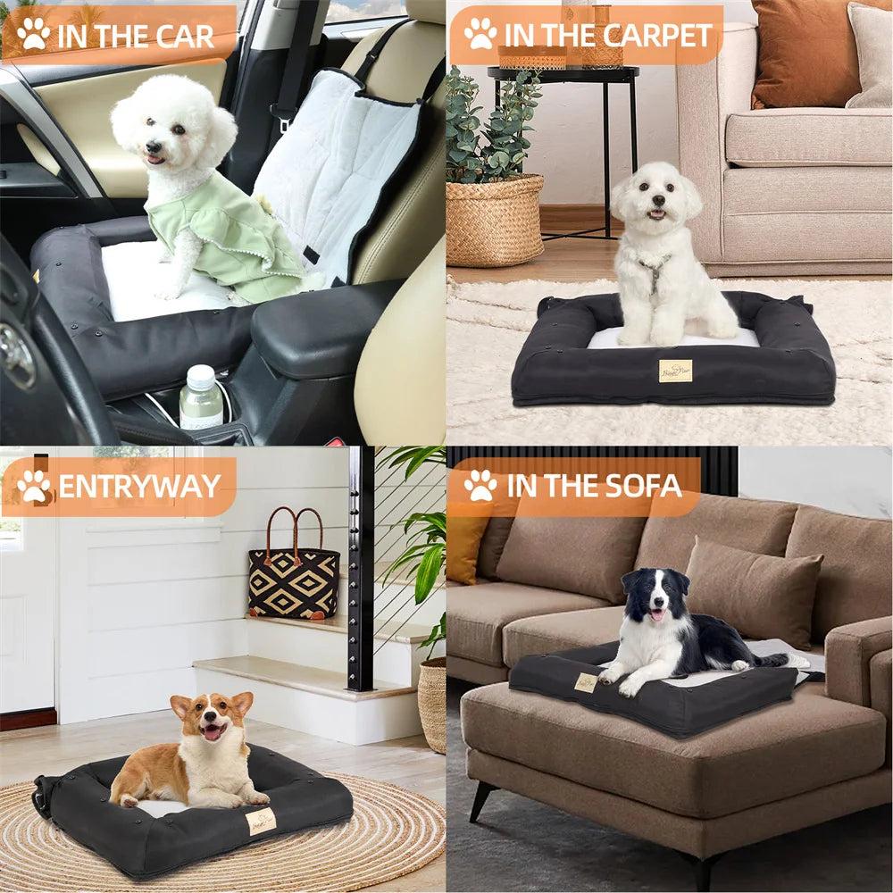 Portable Dog Car Seat Bed – Waterproof Pet Booster Seat with Safety Belt & Travel Cushion
