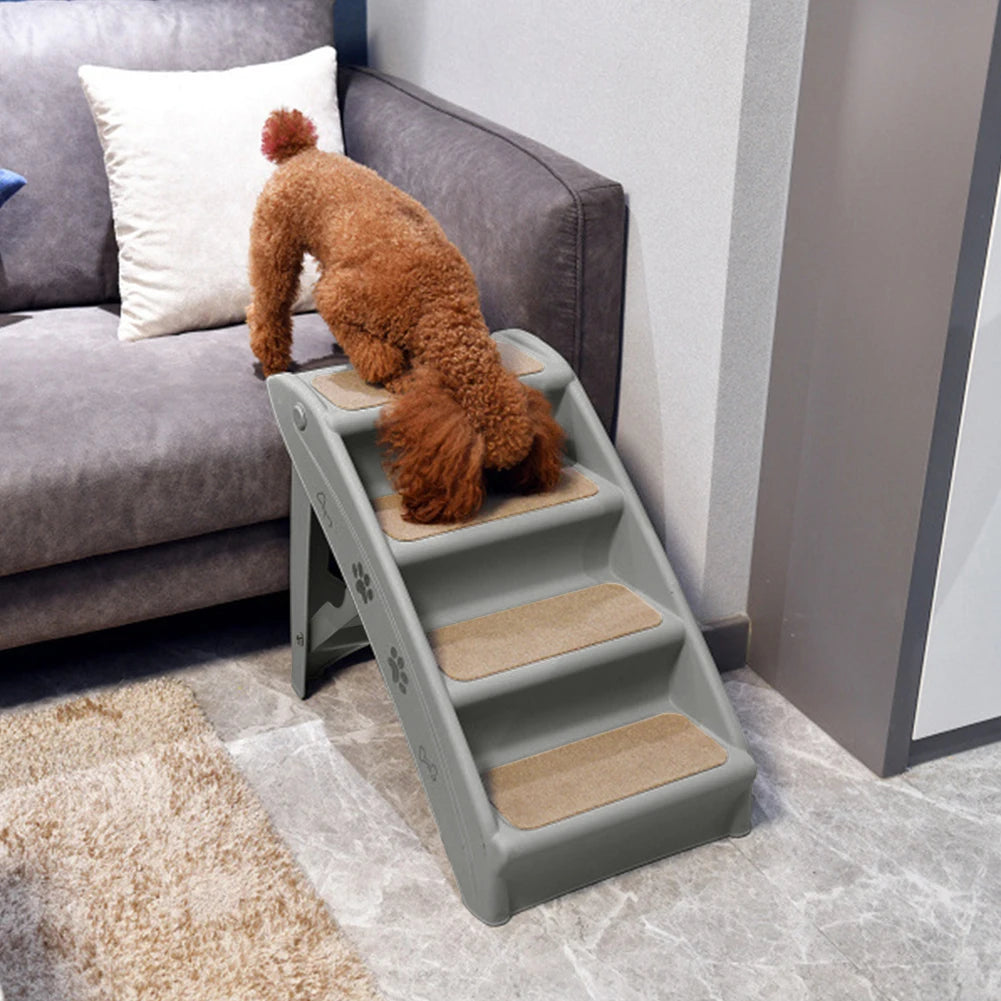 Foldable 4-Step Pet Stairs – Non-Slip Indoor Climbing Ladder for Cats & Dogs, Grey (38cm x 61cm x 47.5cm)