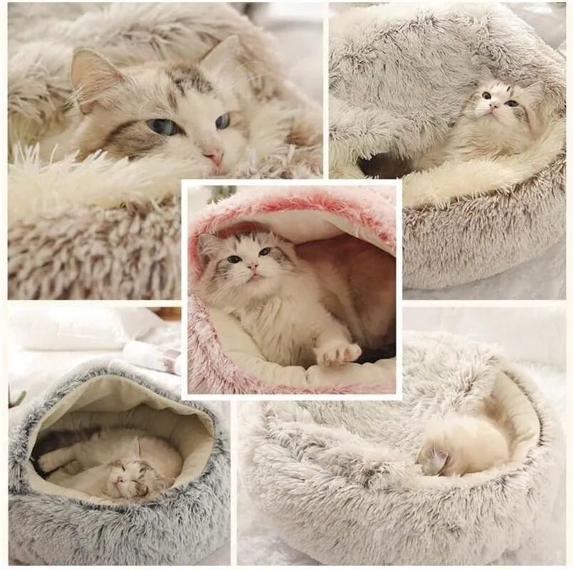 Cosy 2-in-1 Cat Bed: Soft Round Pet Mattress and Sleeping Bag