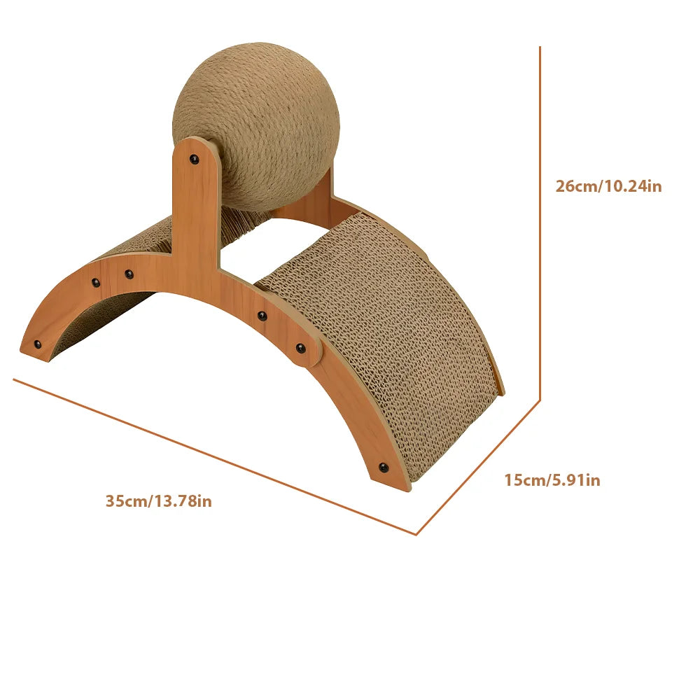 Cat scratcher with dimensions on a white background