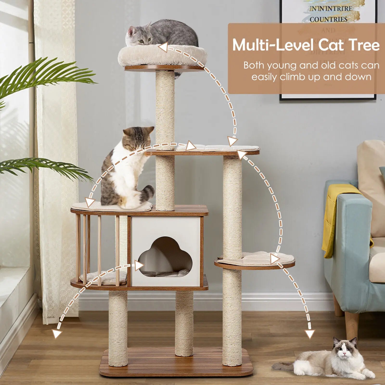 Premium Large Cat Tree, Tall Cat Tower, Multi-Level Activity Center, Indoor Cat Furniture for Cats and Kittens