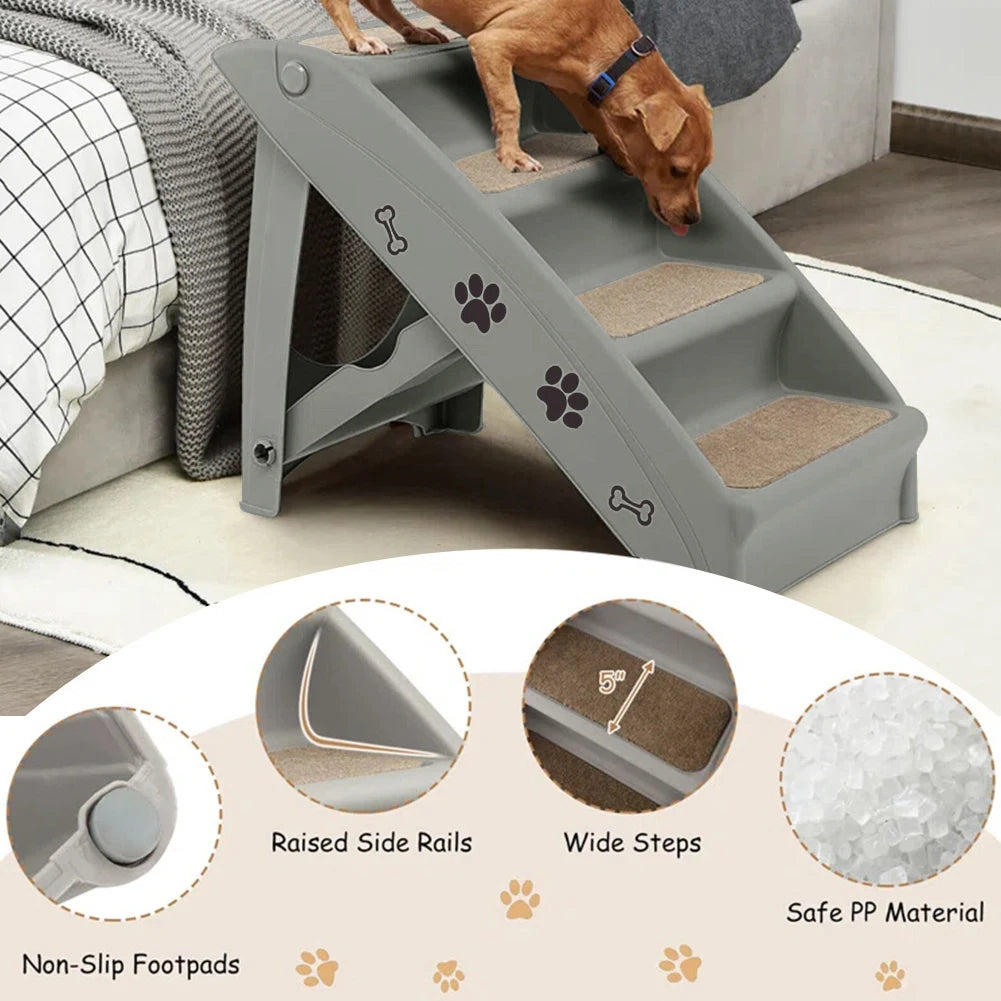 Foldable 4-Step Pet Stairs – Non-Slip Indoor Climbing Ladder for Cats & Dogs, Grey (38cm x 61cm x 47.5cm)