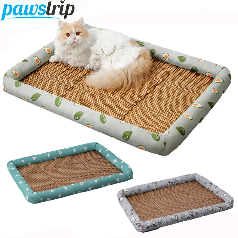 Cozy Summer Rattan Cat Bed & Ice Mat – Perfect Nest for Cats & Small Dogs