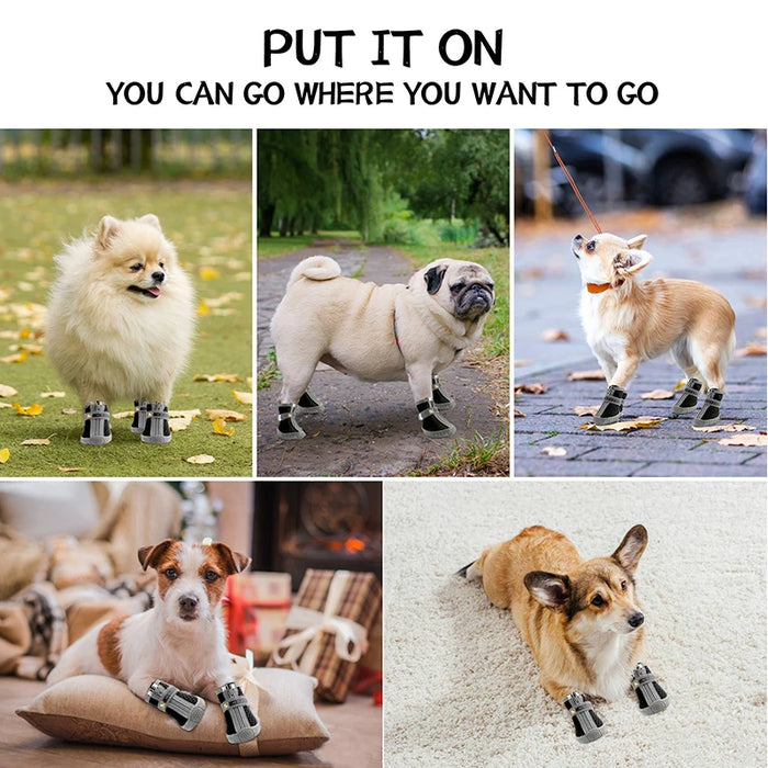 Non-Slip Dog Shoes with Warm Plush Lining – Waterproof Pet Boots for Winter, Walking & Outdoor Protection (4 Pack)