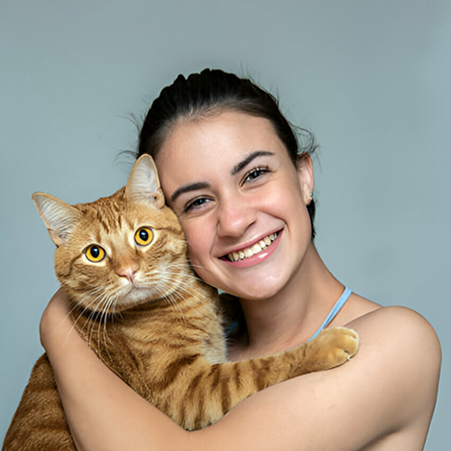 cat with woman smiling